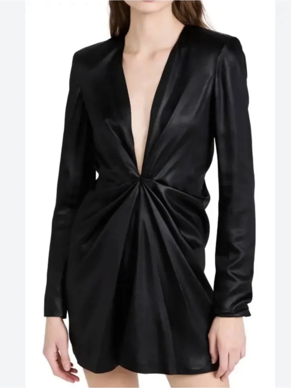 Gauge81 Black Twist-Front Plunge Long-Sleeve Mini Dress